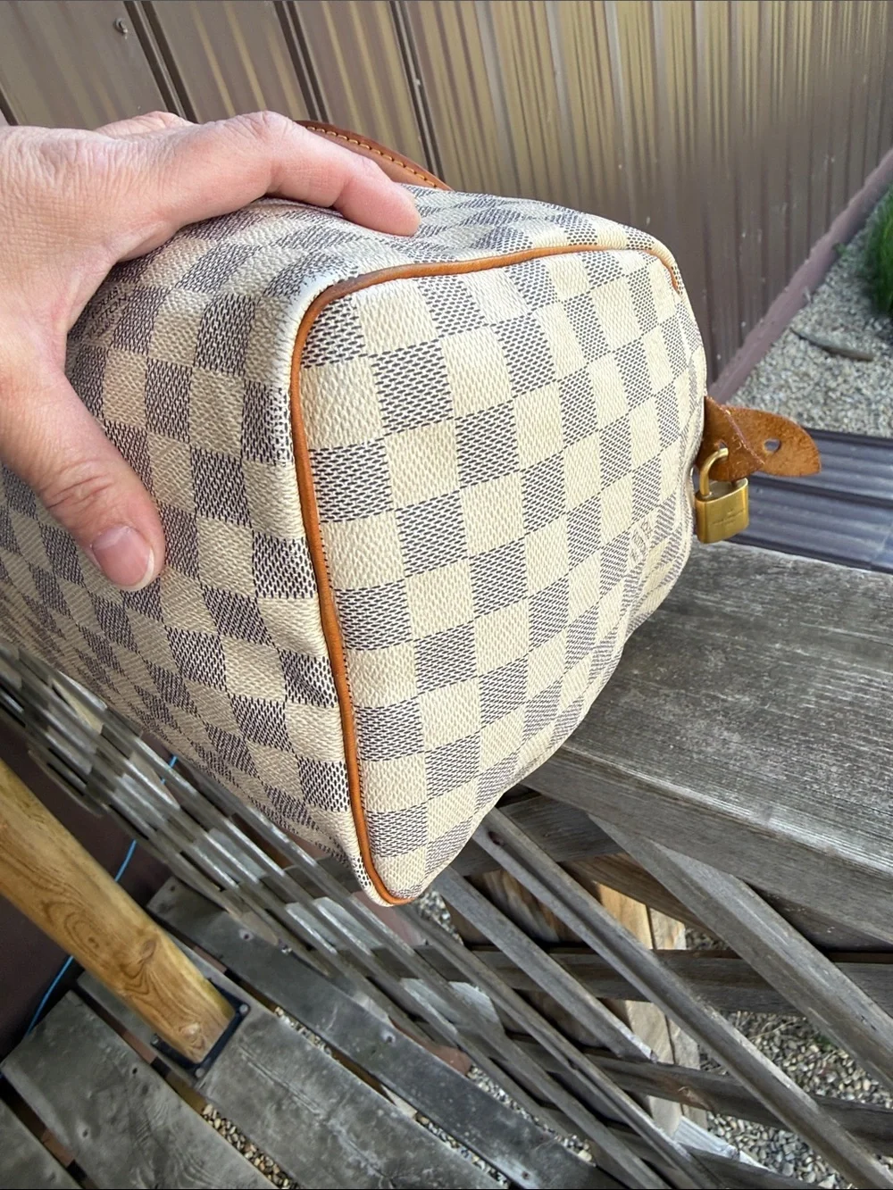 Louis Vuitton Damier Azur Speedy Satchel - Cream & Brown - Picture 9 of 16